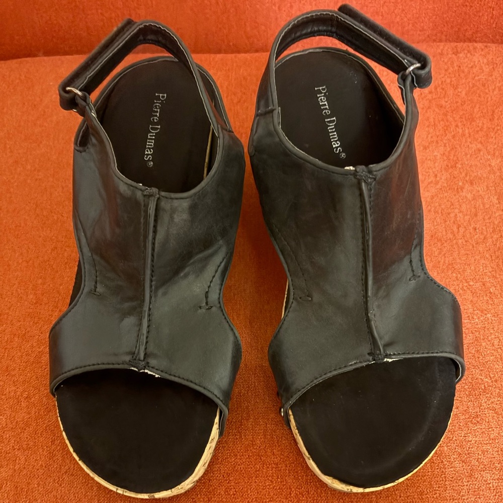 Pierre Dumas Giselle Black Cork Wedge Clogs Beaded Sz 7